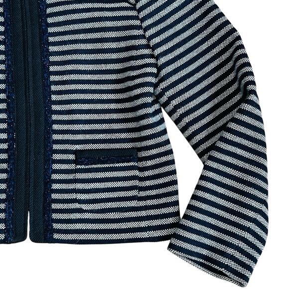J. Crew Women’s Sz 8 Blue Stripe Blazer Jacket Tweed Zip Front Cropped - Picture 5 of 13
